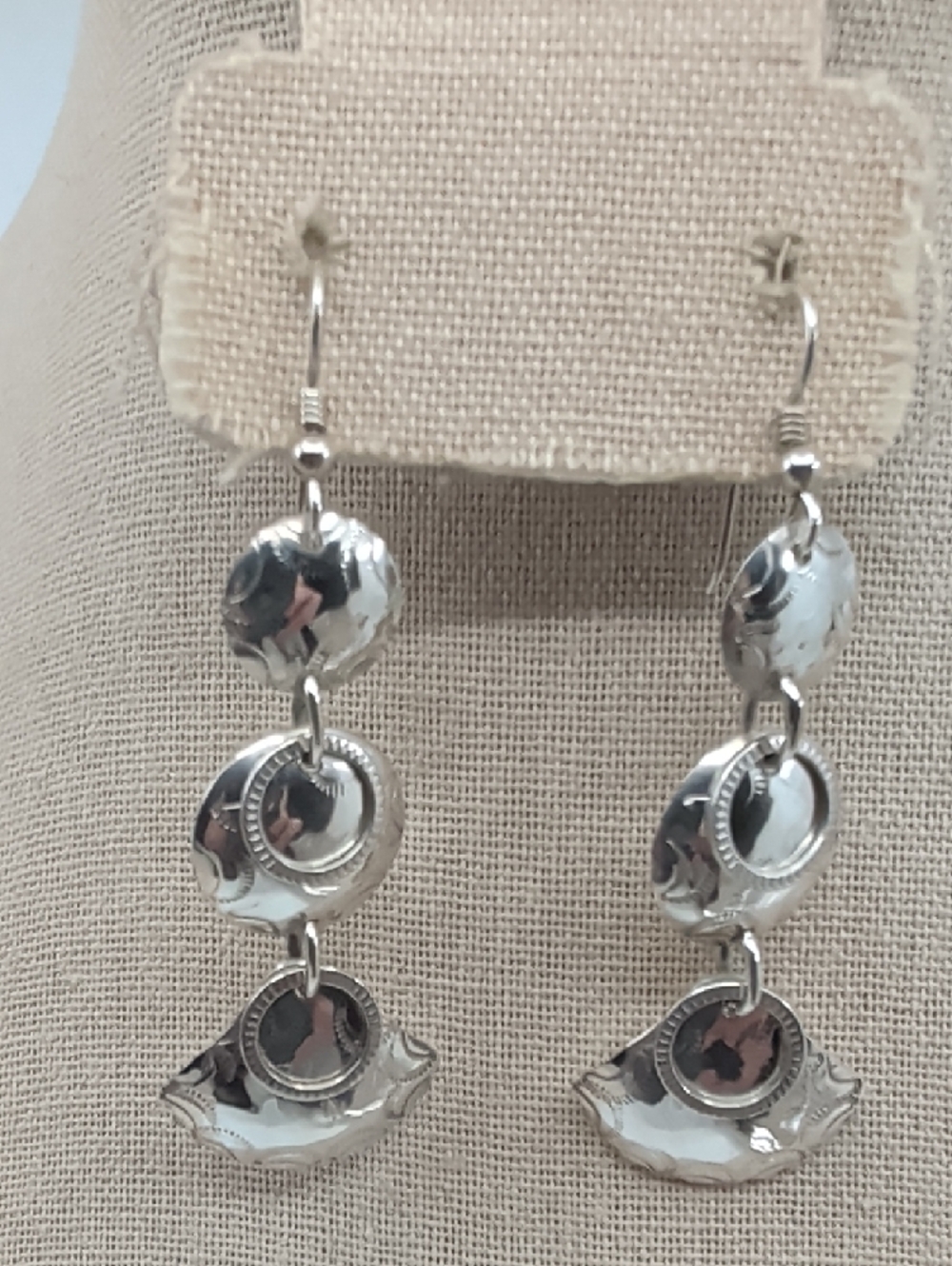 Handmade Sterling Silver Seashell Dangle Earrings Florida Keys Artisan - Picture 10 of 17